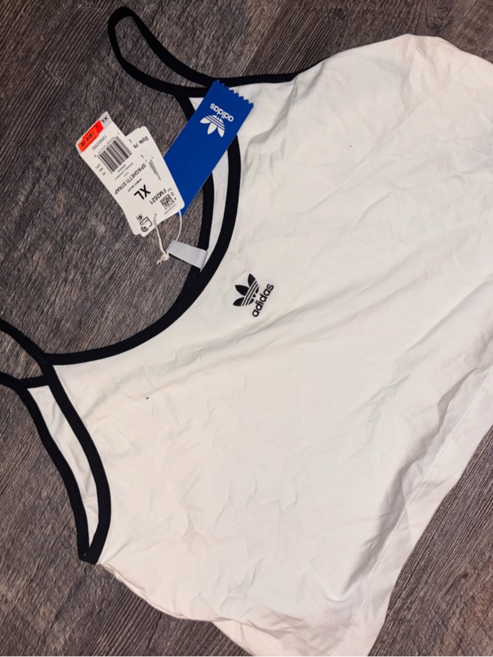 adidas White Crop Tank with Black Trim and Logo